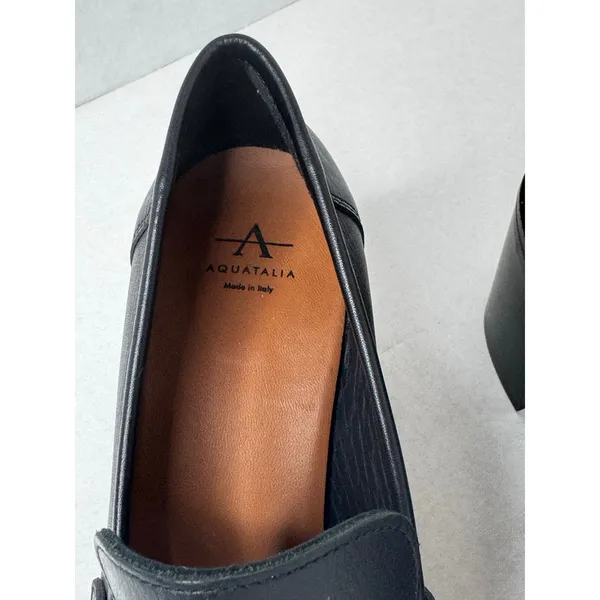 Aquatalia Josette Black Nappa Leather Heeled Loafers Moccasins Size 11 - Image 7