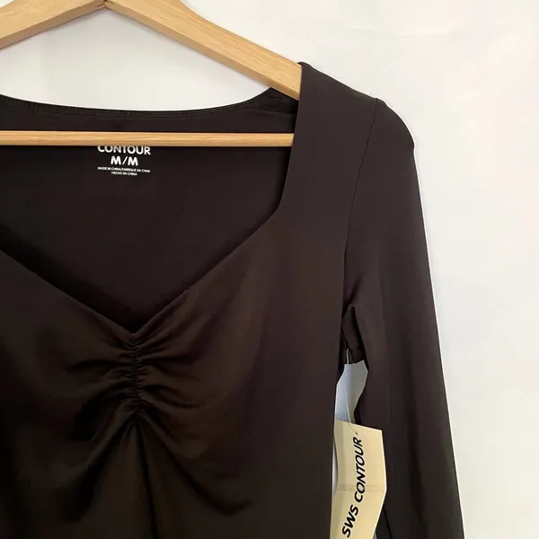 NWT SWS‎ Contour M black double lined sweetheart neckline bodysuit long sleeves - Image 2