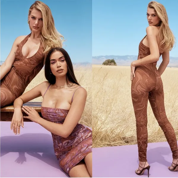 House of CB Violet Cocoa Swirl Brown Mesh Leggings High Rise Large - Image 4