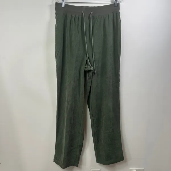 Denim & Co Olive Green Faux Suede Zip Hoodie and Pants Tracksuit Set Large - Image 3