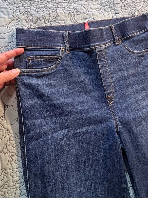 💥SPANX Pull On Flare Jeans Dark Wash High Rise Stretch Denim Size L🧡 - Image 6