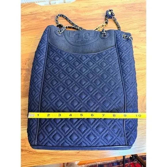 Tory Burch Fleming Denim Quilted Convertible Backpack Shoulder Bag Large - Image 6