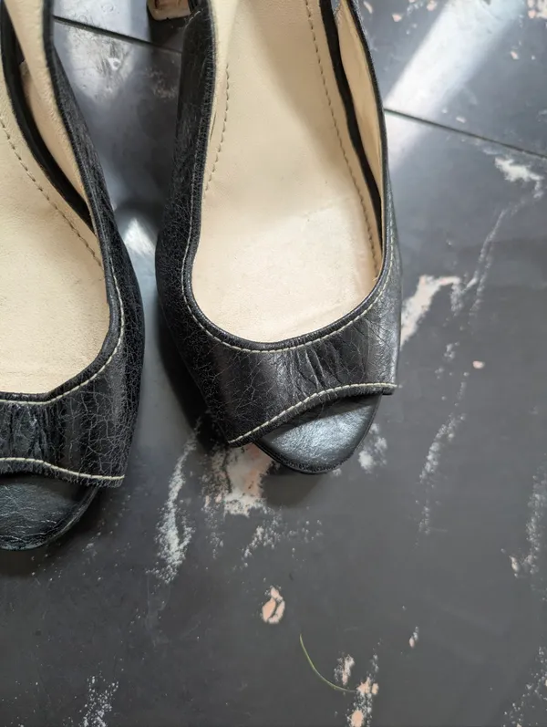 Prada Black Leather Peep-Toe Slingback Heels Size 36 - Image 3