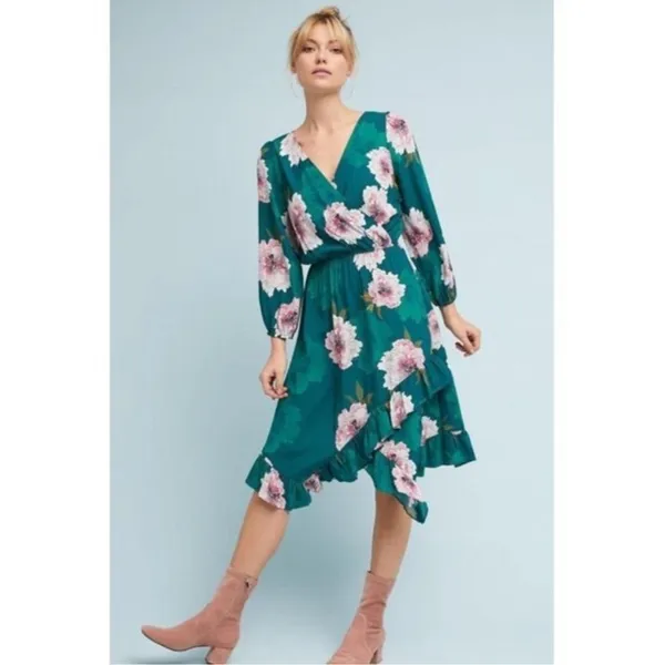Anthropologie Spring wedding guest dress Plenty Floral Short Sleeve Flowy XS - Image 2