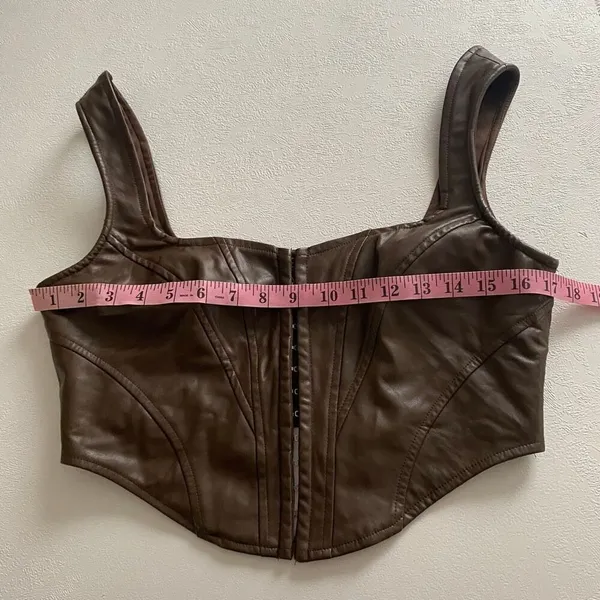 Windsor Brown Faux Leather Corset Top Size L Bustier Hook Front Structured Crop - Image 5