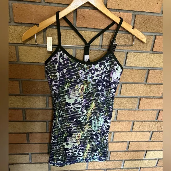 Lululemon Power Y Tank Lion Floral Sport White Multi / Gator Green Size 4 - Image 3