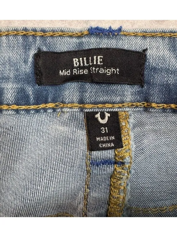 True Religion Billie Big T Jeans Mid Rise Straight Light Wash 206578 Women's 31 - Image 9