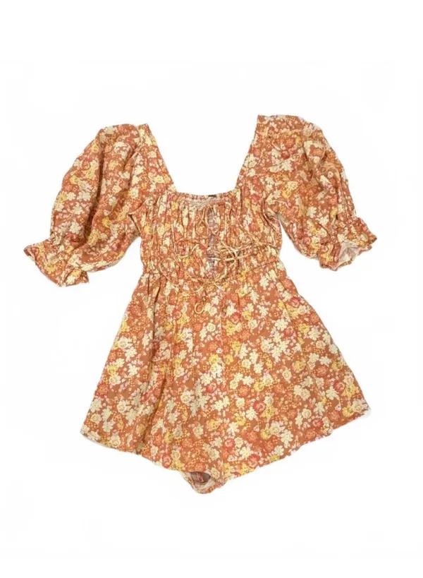 Free People Show Me Love Romper Boho Puff Sleeve - Image 2