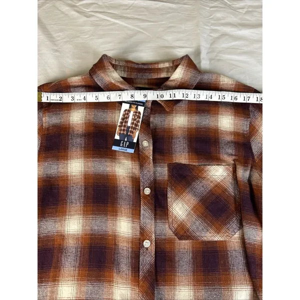 GAP Women's Soft Cotton Flannel Relaxed Fit Brown Plaid Women’s Large - Image 7