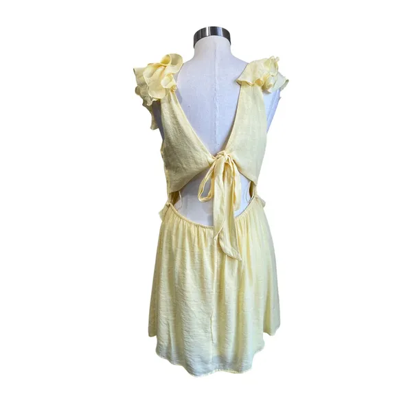Francesca's Mi Ami Yellow Ruffle Dress Cottagecore Romantic Summer‎ Size L - Image 2