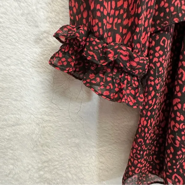 Zara Red & Black Cheetah Print Long‎ Sleeve Ruffled Mini Dress Size L - Image 8