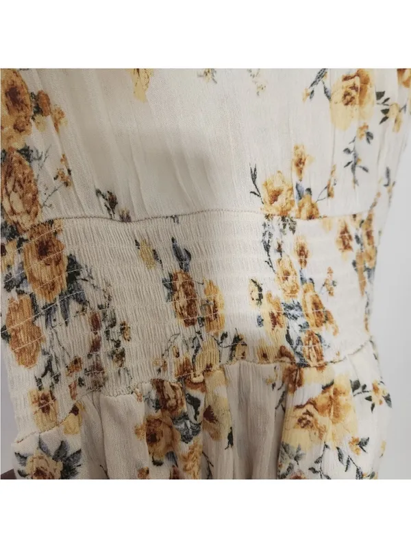 Love Crazy Women's M Cream Floral Smocked-Waist Mini Dress V-Neck/Ties Front - Image 10
