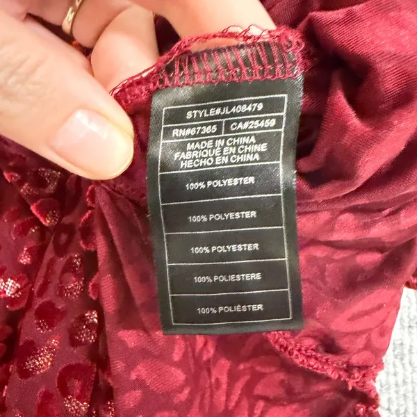 Betsey Johnson Size-XL Midi Dress Burgundy Red Velvet Leopard Print - Image 9