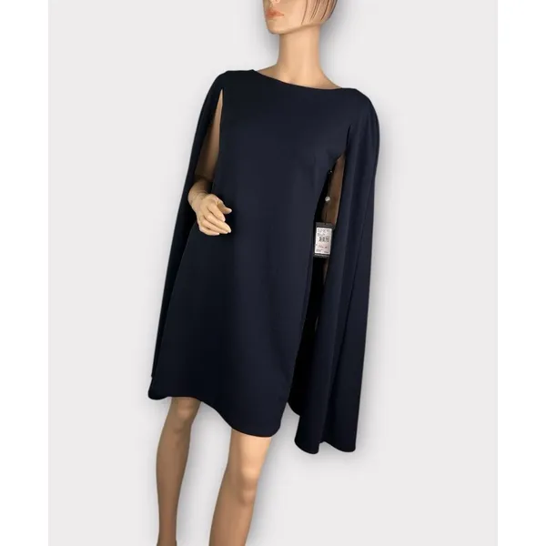 Maggy London Navy Blue‎ Cape Sheath Cocktail Dress Boat Neck Mini NEW - Image 5