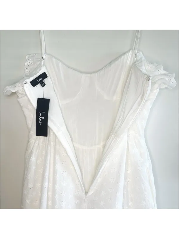 White lulus lace eyelet Spaghetti-Strap Midi Dress - Image 7