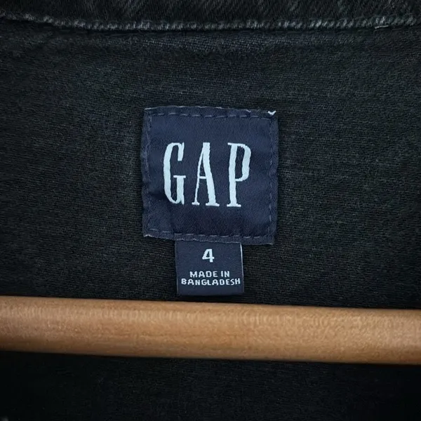 GAP Denim Mini Dress Long Sleeve Pocket in Black Wash‎ Button Front Size 4 - Image 9