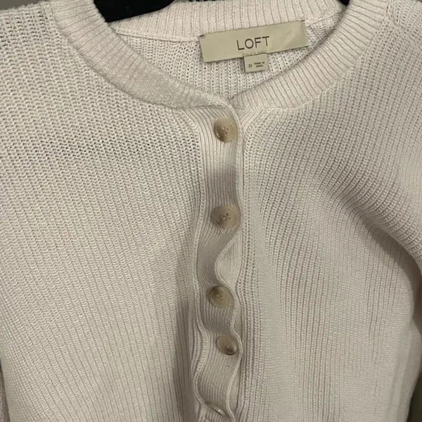 LOFT Women’s Button White Cardigan medium Sweater - Image 2