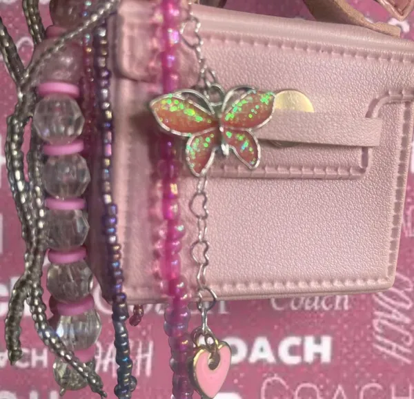 Coach Leather Hang Tag & Pink Butterfly Bag Charm With Coin Purse - Image 3