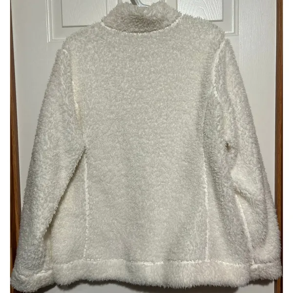 Women's White‎ Sherpa Reversible Felt Zip Up Jacket Side Pockets Size XL - Image 2