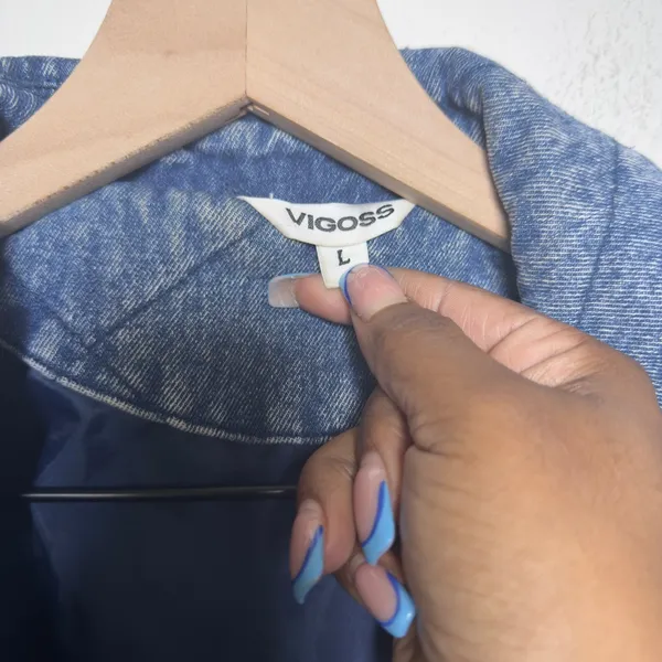 Vigoss Womens Cotton Denim Jacket L Blue Quilted Acid‎ Wash Shacket Western Boho - Image 8
