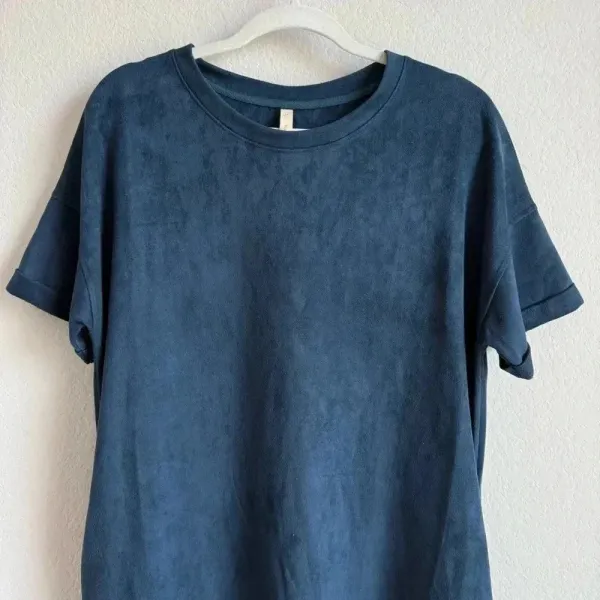 Wishlist Women’s Faux Suede Stretch Short Sleeve Pockets Navy Mini‎ Dress Size M - Image 7