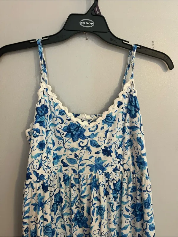 Blue Floral Tiered Maxi Dress with Spaghetti Straps - Image 3