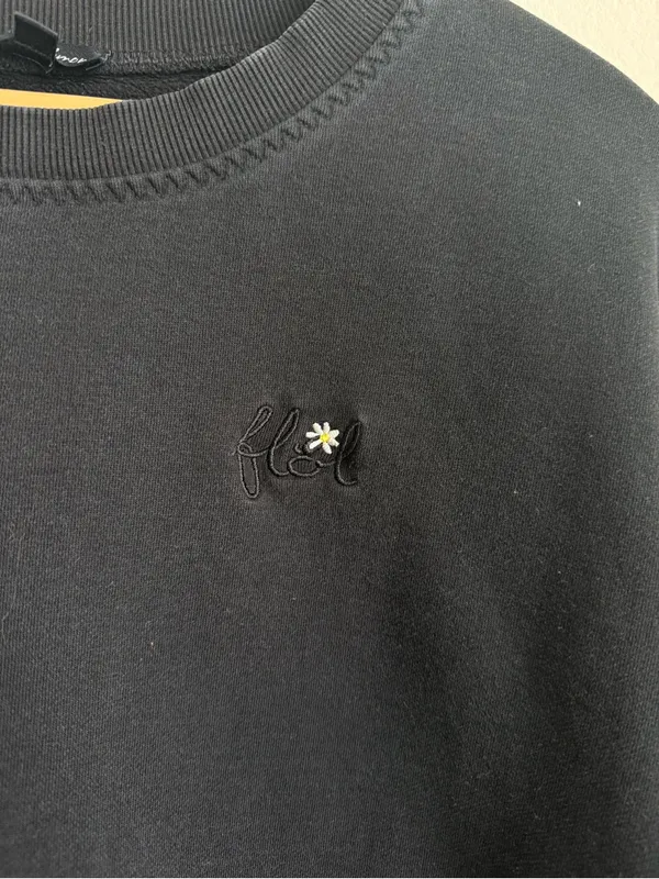 For Love & Lemons Alex Oversized Crewneck Sweatshirt Black Embroidered Medium - Image 7