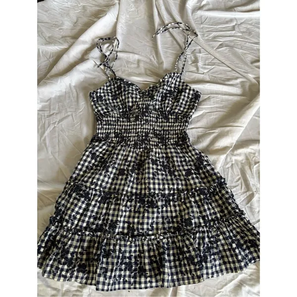 Francesca's Navy & White Smocked Gingham Sundress - Image 3