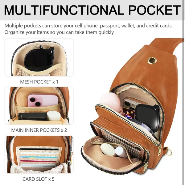 Sling Bag for Women Faux Leather Fanny Pack Detachable Strap Crossbody Bag FC1 - Image 7
