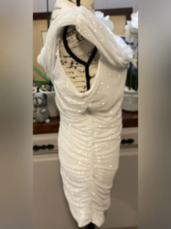 NWT B. Darlin Junior’s Off-Shoulder Glitter White Mesh Ruched Bodycon Dress - Image 5