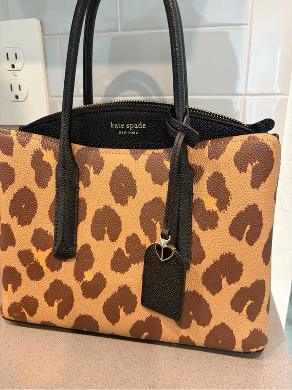 Kate Spade New York Medium Margaux Leopard Print Leather Satchel - Brown EUC - Image 3