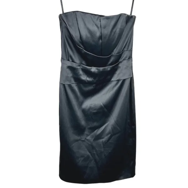 White House Black Market Black Satin Strapless Pleated Mini Dress Size 2 - Image 2