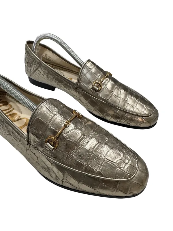 Sam Edelman Loraine Loafer Metallic Gold Crocodile Embossed Horsebit Leather 10M - Image 5