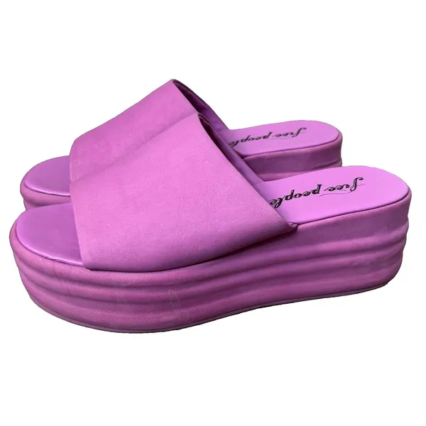 Free People Harbor Flatform Sandals 38 (US 8) Pink Leather Mule Chunky Platform - Image 3