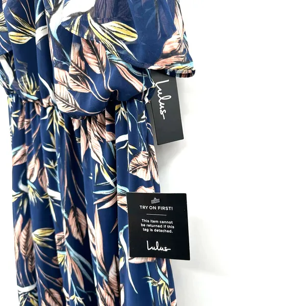 NWT Lulus size small blue floral maxi dress tiered‎ strappy halter like top - Image 6