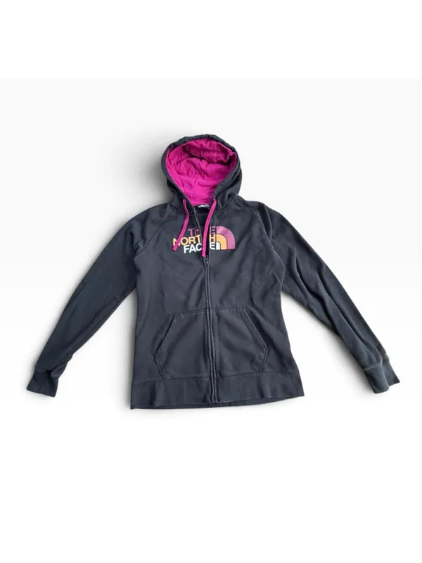 Women's The North Face Zip-Up Hoodie Black Pink Size L - Image 2