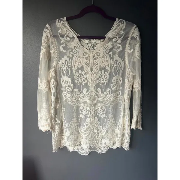 Solitaire Women's Lace Sheer Top Medium - Image 3