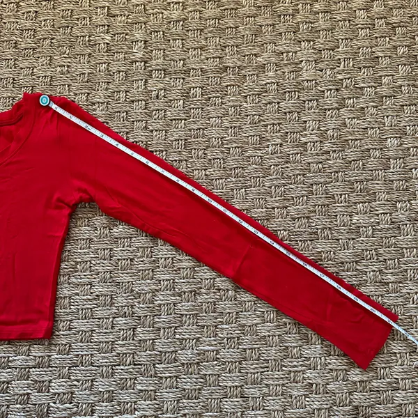 Bright Red Long Sleeve Scoop Neck Fitted Crop Top - Image 6