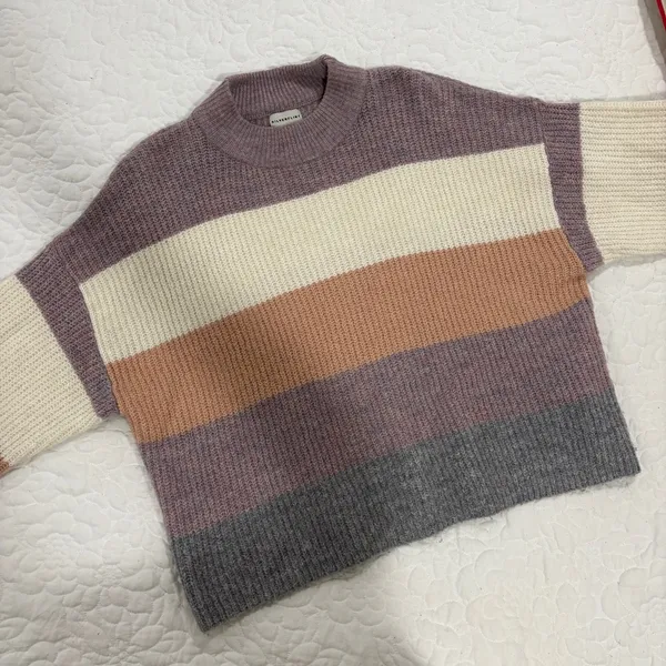 Silverflint Boutique soft and cozy purple and brown striped sweater - Image 2
