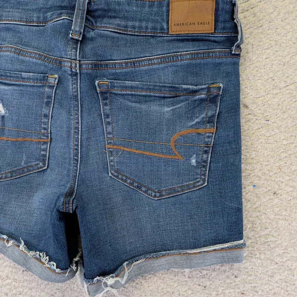 American Eagle Super Stretch Distressed Denim Shorts Dark Wash Blue Size‎ 2 - Image 5