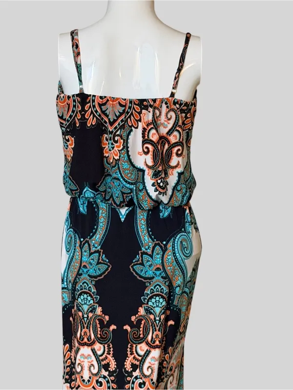 S-Twelve Black Maxi Dress with Teal & Coral Paisley - Image 5