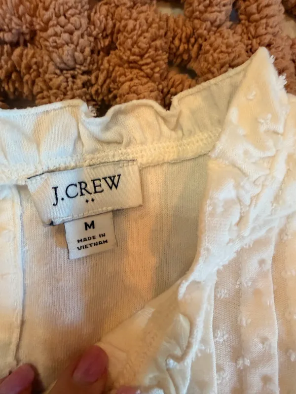 J.Crew Women’s Medium White Swiss Dot Ruffle Sleeveless Blouse Top - Image 2