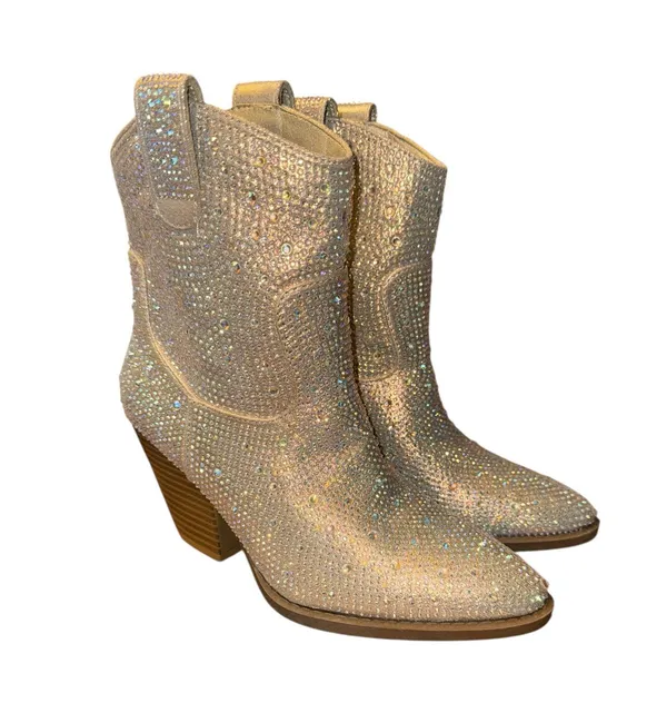 Forever Cowboy Western Ankle Boots Rhinestone Bling River01 Champagne Size 6 - Image 3