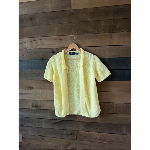 Vintage LeRoy Knitwear Butter Yellow Short Sleeve Cardigan Sweater - Image 2