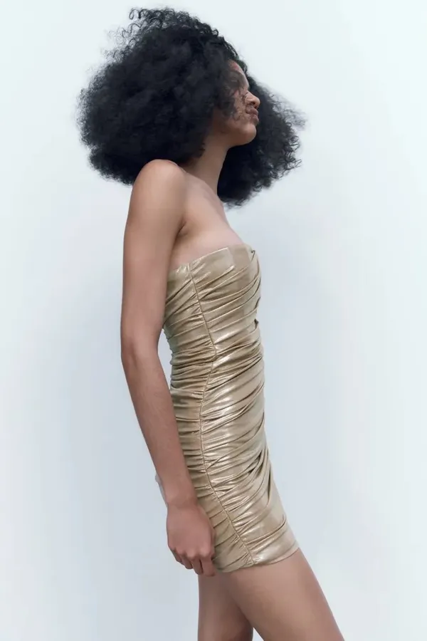 ZARA dress mini wrap sleeveless golden bodycon fitted party coctail wedding - Image 9