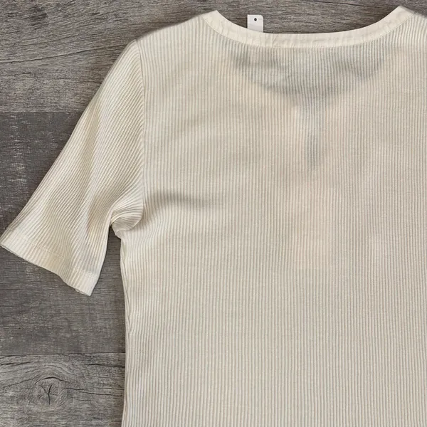 Madewell NEW Ribbed Lace Up Tee Shirt Womens L Short Sleeve Ivory White FLAW - Image 6