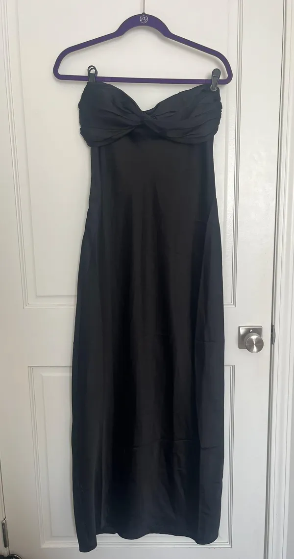 Beginning Boutique Strapless Satin Black Dress - Image 2