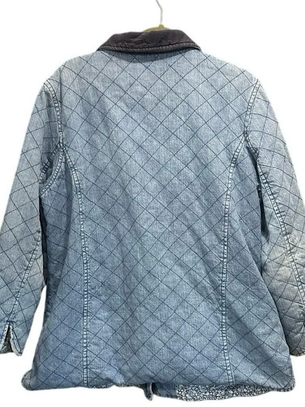 Vintage Quilted Denim Barn Jacket Navy Corduroy Collar Oversized - Image 4
