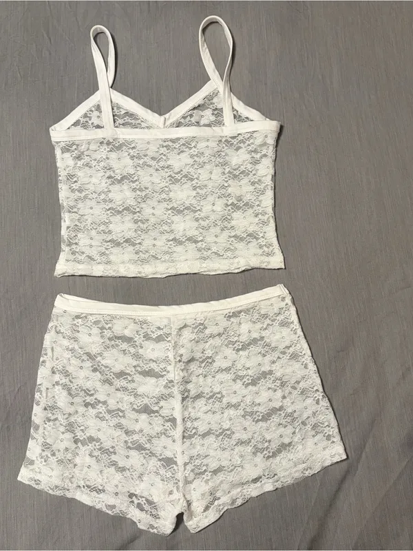 Shein Two Piece Set White Lace, Low Rise Shorts and Tank Top, Festival/Rave, S - Image 8
