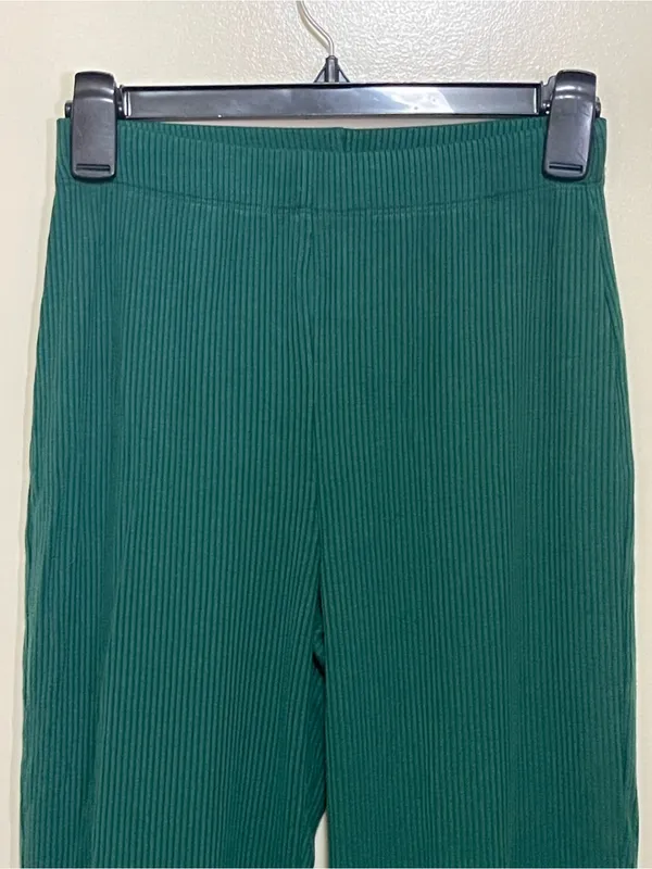 Reformation Deep Green Ribbed Wide-Leg Pants - Image 3